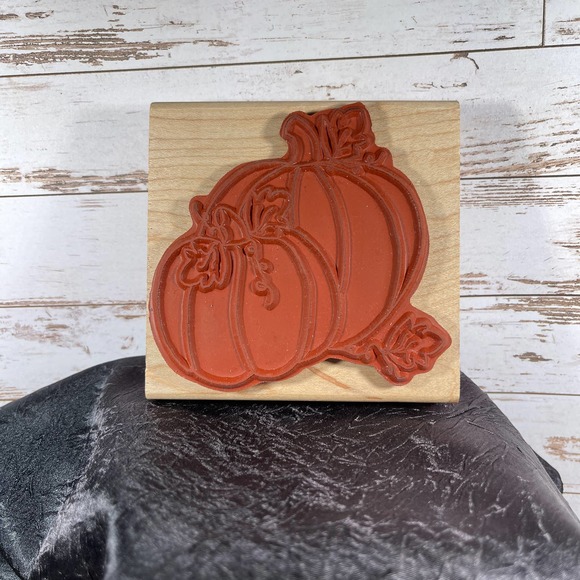 Morning Star Stamps A Pair of Whimsical Pumpkins Wooden Rubber Stamp Fall Autumn - Picture 2 of 4